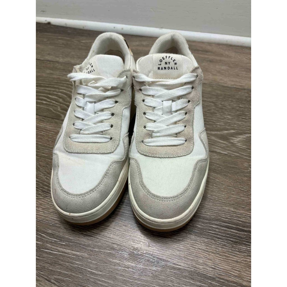 LOEFFLER RANDALL White Leather Canvas Leopard Accent Sneakers Size 7‎